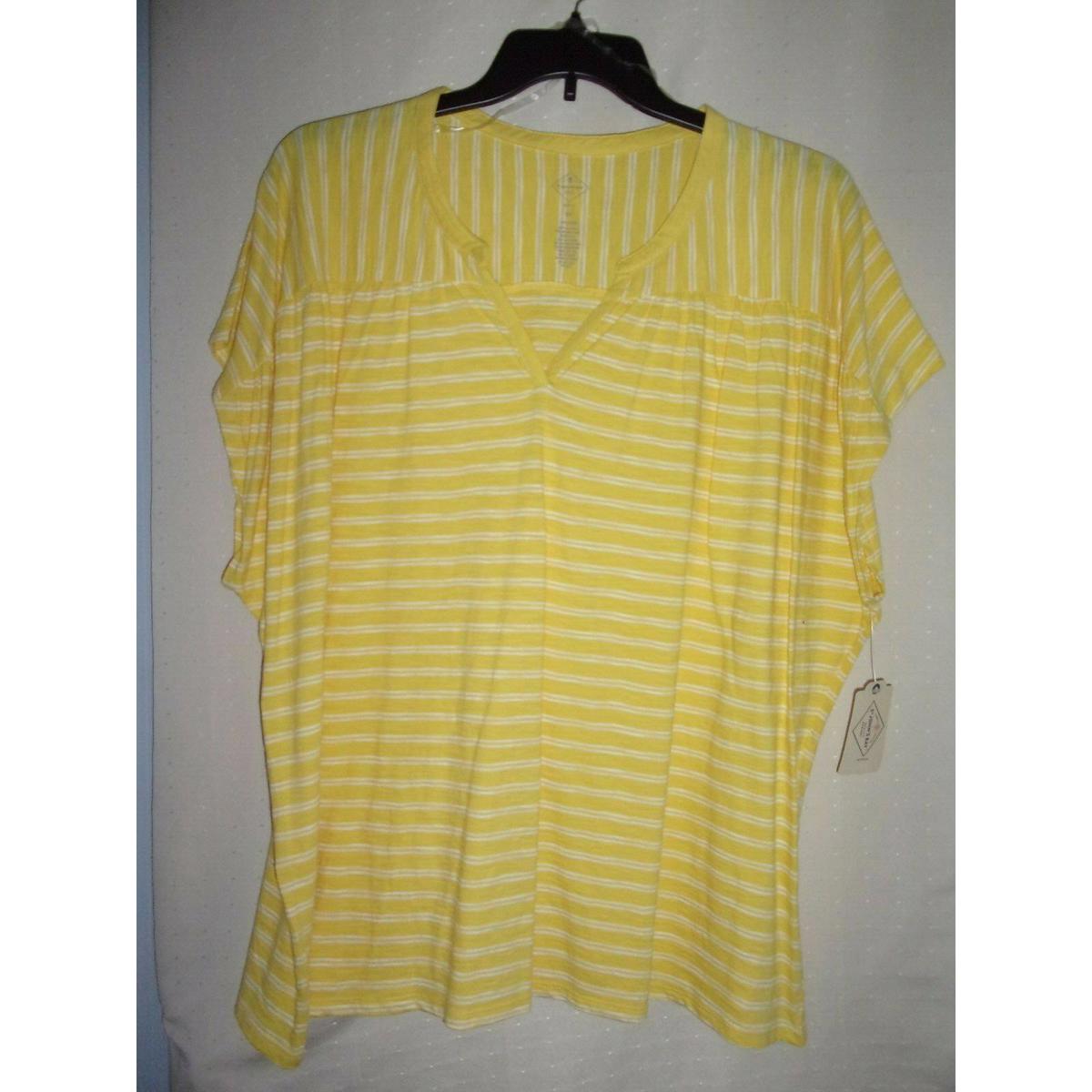 St Johns Bay Yellow  White Striped Womens Blouse Top Size 2x Brand New